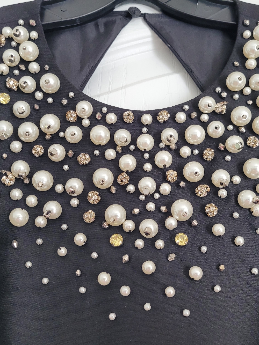 kate spade Black Sleeveless Pearl-Embellished Fit-and-Flare Mini Dress - Picture 4 of 11